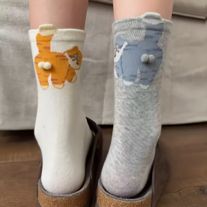 Dámské ponožky s kočičím motivem, pohodlné, bavlněné