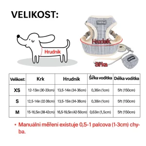 Postroj pro psy s vodítkem a taštičkou – Kostkovaný design, měkký