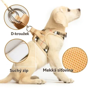 Postroj pro psy s vodítkem – Kostkovaný design, nastavitelný