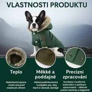 Alternative view of Zimní teplý bunda kabát pro psy s kapucí a kožešinou – větruodolný