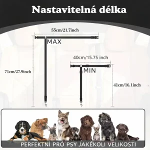 Psí bezpečnostní pás do auta 2v1 – vodítko + autopás, nastavitelný