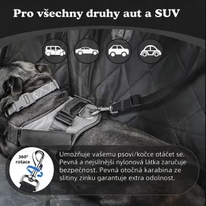 Psí bezpečnostní pás do auta 2v1 – vodítko + autopás, nastavitelný