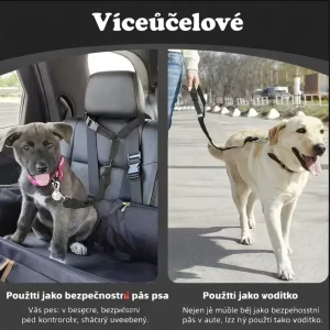 Psí bezpečnostní pás do auta 2v1 – vodítko + autopás, nastavitelný