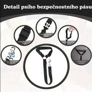 Psí bezpečnostní pás do auta 2v1 – vodítko + autopás, nastavitelný