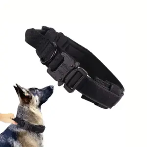 Taktický obojek pro psy s kovovou slitinovou sponou, černý - Velikost M