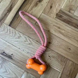Alternative view of Přetahovadlo pro psy s gumovou kostí a pevným lanem, 31 cm, oranžové